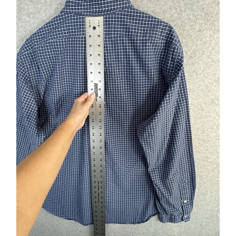 Ralph Lauren Classic Fit Button Down Shirt Blue Check Long Sleeve Cotton XXL VTG